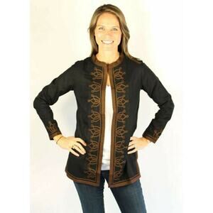 Pashmina Viscose Moroccan Blazer in Black with Brown by Gretchen Scott Designs
